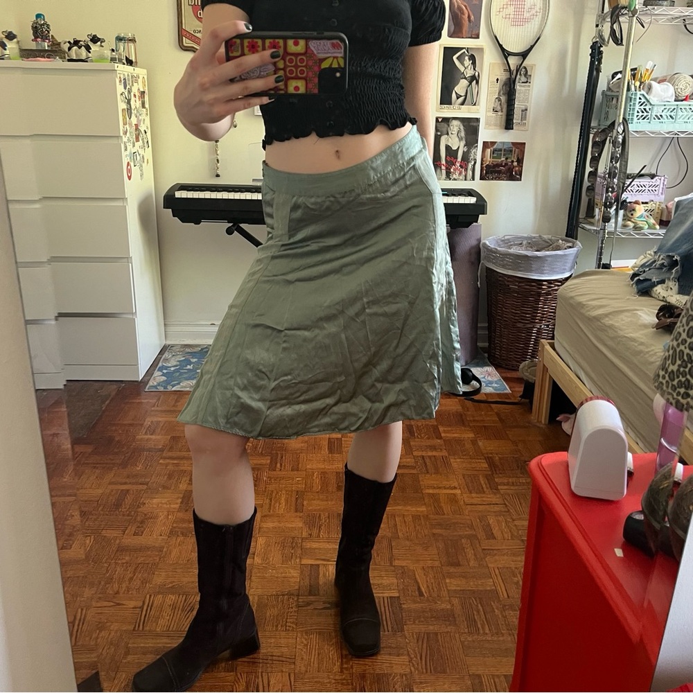 Satin midi slip skirt